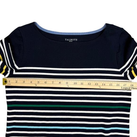 Talbots Navy Stripe Cotton Long Sleeve Tee Top - Size Small Petite - Preppy - Picture 7 of 9